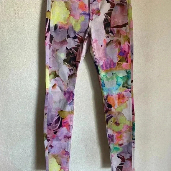 Ted Baker Electric Daydream Floral Multicolor Y2K Retro Skinny Stretch Jeans 25 - Picture 3 of 12
